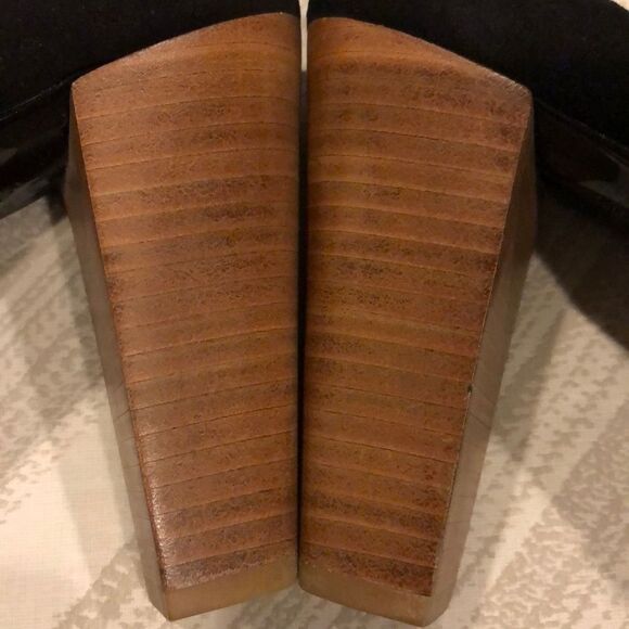 Robert Clergerie Black Suede Peep Toe Wooden Platform & Heel Sandals - Size 10 - Picture 5 of 8